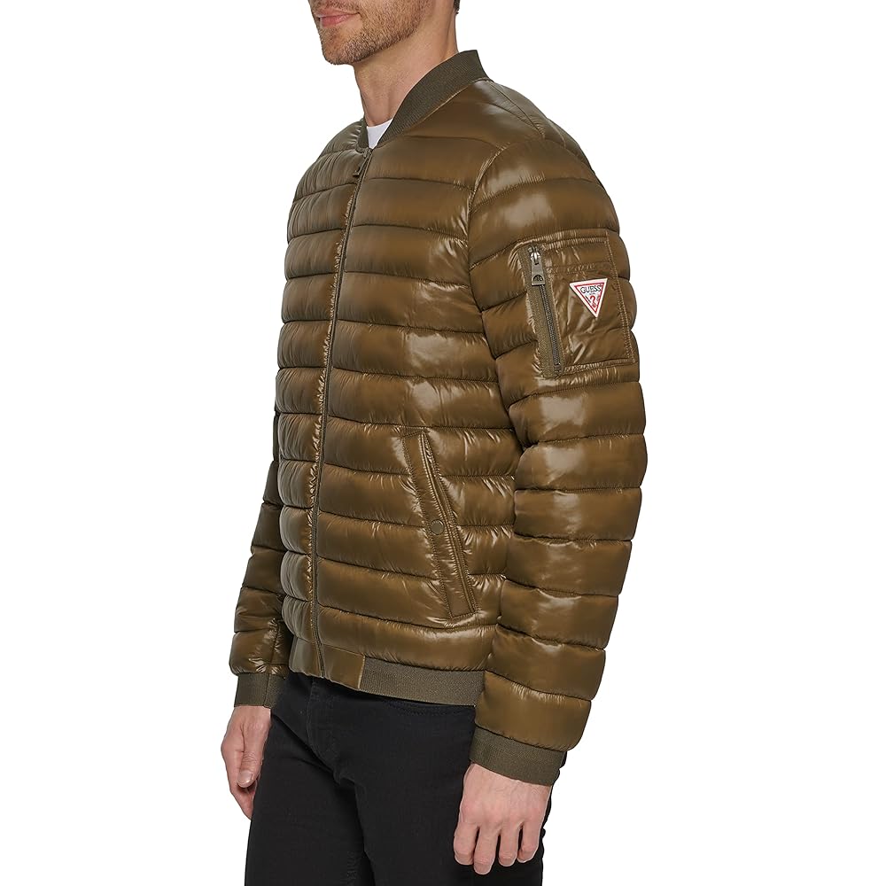 【GUESS】★BOMBER DOWN JACKET★大人気★正規品★ Guess Men's Hooded Puffer Coat Bomber Jacket Blue Full Zip